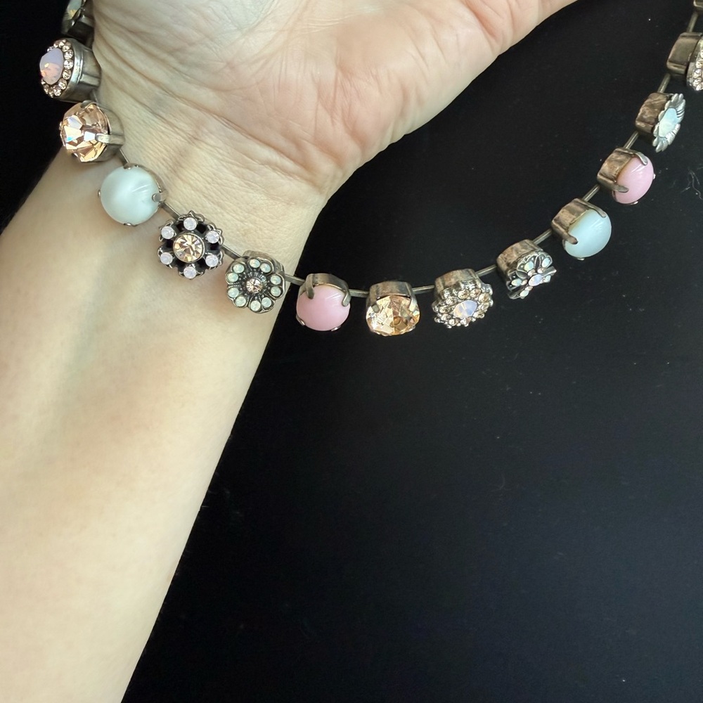 Mariana Pastel Pink and White Floral Crystal Necklace.. Women Jewelry